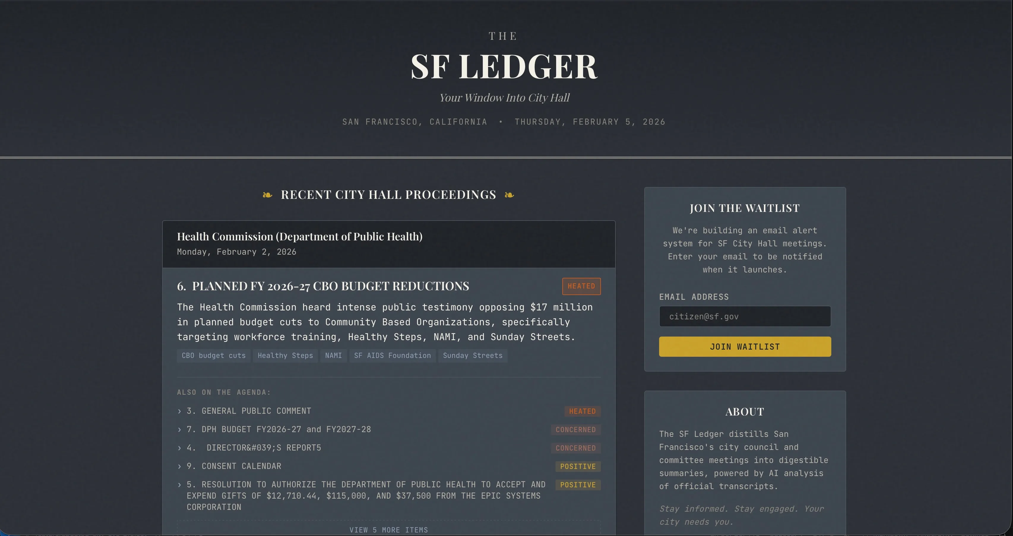 SF Ledger Homepage